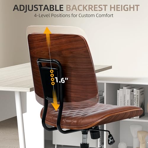 Home Office Desk Chair with Swivel Wheels, Ergonomic Adjustable Height Small Office Chair, Premium PU Leather Armless Computer Chair for Home Office, Reading Meeting Room, Modern Walnut Style (Brown) - color: Mcm Style-brown