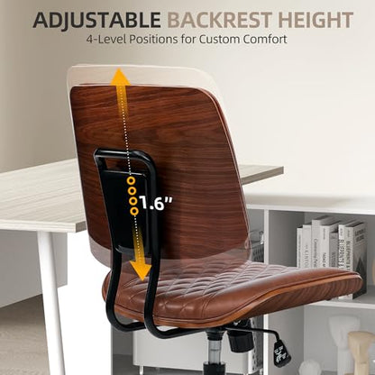Home Office Desk Chair with Swivel Wheels, Ergonomic Adjustable Height Small Office Chair, Premium PU Leather Armless Computer Chair for Home Office, Reading Meeting Room, Modern Walnut Style (Brown) - color: Mcm Style-brown