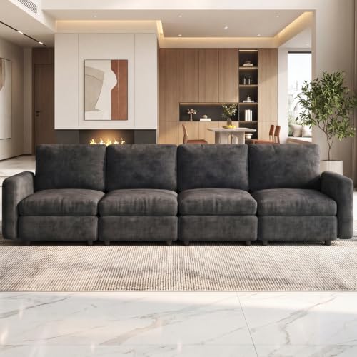 Guyii 116.92" Grey 4-Piece Sofa Set, Extra-Large 4-Seater Modular Sectional Sofa, Modern Convertible Sectional Couch for Living Room, Bedroom, Home - color: Grey, size: 4 Seat Sofa (No Ottoman)