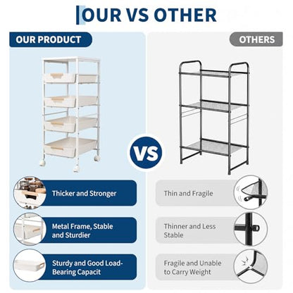 Garvee 5-Tier Slim Rolling Storage Cart, 12.6" Wooden Top Narrow Kitchen Carts on Wheels with Pull-Out Baskets, Mobile Shelving Unit Organizer for Kitchen, Bathroom, Laundry Room, Small Spaces