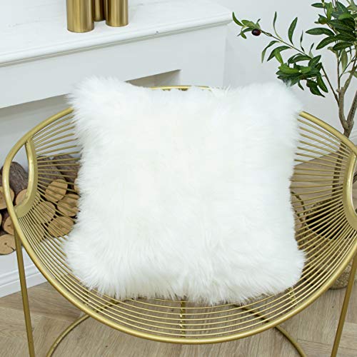 LIGICKY Luxury Series Soft Faux Fur Throw Pillow Cover Decorative Square Plush Pillow Case Cushion Cover for Couch Sofa Bed, 18" x 18" White - color: White, size: 18" x 18" (Pack of 1)
