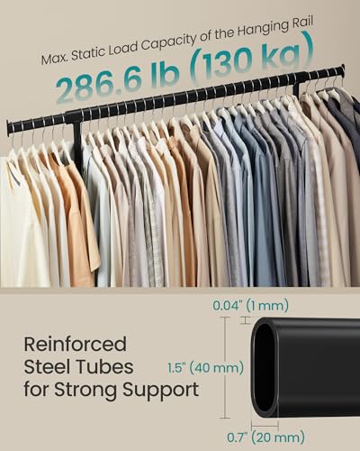 SONGMICS Clothes Rack with Wheels, Heavy-Duty Garment Rack with Extendable Hanging Rod, 286.6 lb Load Capacity, 17.7 x (43.3-59.1) x 64.1 Inches, Chrome-Plated, Matte Black UHSR011B01 - color: Matte Black, size: (43.3"-59.1")W