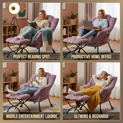 Lazy Chair with Ottoman, Comfy Reading Accent Chair, Light Purple | Foldable Footrest, Padded Seat and Backrest, Side Pocket for Lounging in Living Rooms, Bedrooms, Dorms and Small Spaces - color: Light Purple
