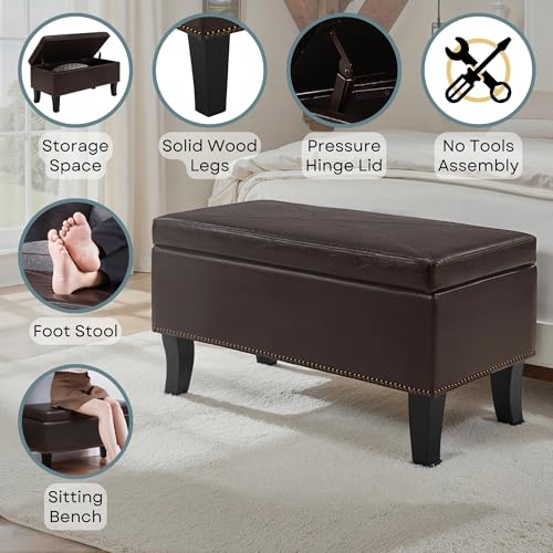 Convenience Concepts Designs4Comfort Winslow Storage Ottoman Bench 32" - Transitional Upholstered Footstool & Seat, for Living Room, Entryway, Hallway, & Bedroom, Espresso Vegan Leather - color: Espresso