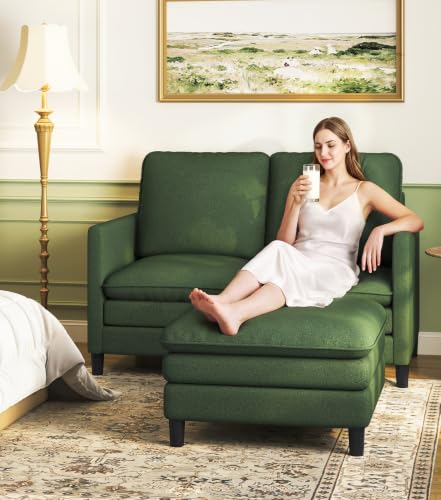 Welzona 3-Layers Cloud L Shaped Couch, 51" Teddy Sofa and Loveseat Set | Comfy Teddy Fabric, Washable Covers, Tool-Free Setup, All-wood Cloud Couches for Living Room, Bedroom, Small Spaces, Green - color: Green, size: cloud loveseat & ottoman