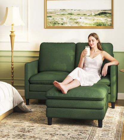 Welzona 3-Layers Cloud L Shaped Couch, 51" Teddy Sofa and Loveseat Set | Comfy Teddy Fabric, Washable Covers, Tool-Free Setup, All-wood Cloud Couches for Living Room, Bedroom, Small Spaces, Green - color: Green, size: cloud loveseat & ottoman
