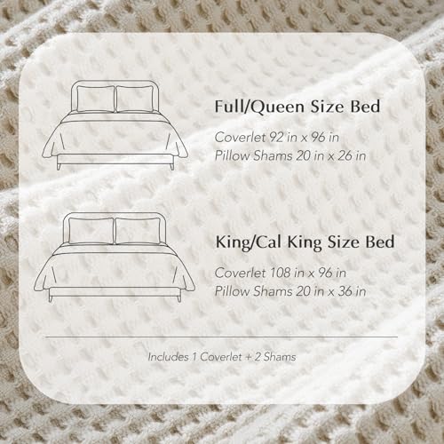 100% Cotton Waffle Coverlet Set, King Size, Birch | Soft Premium Waffle Weave Cotton Bed Blanket, Lightweight Oversized Bedspread, All Season 3-Piece Bedding Set with 2 Shams - color: Birch, size: King/Cal King (108" X 96")