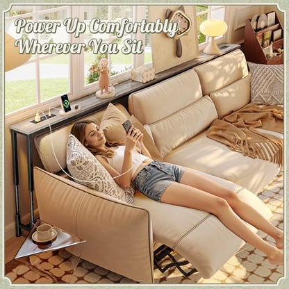 Huuger 102.4 Inch Sofa Table with Power Outlets, 23.9’’-34.4’’ Height Adjustable Range, Behind Couch Table with USB-C Ports, Sofa Tables Narrow Long, Skinny Console Table, Small Spaces, Oak - color: Oak, size: 102.4''W x 23.9''-34.4''H