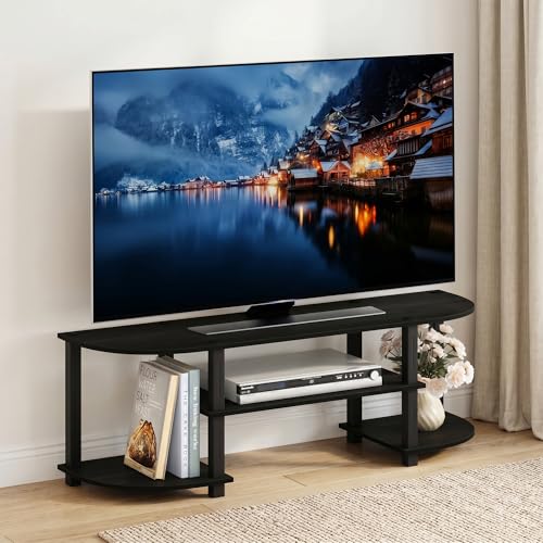 3-Tier Entertainment Center for TV up to 55 Inch, TV Console with RounDecorner and Open Shelves, TV Stand, for Bedroom, Living Room, Espresso - color: Espresso/Black, size: Fit TV up to 55 in