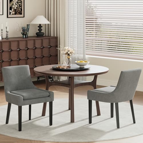 COLAMY Modern Dining Room Chairs Set of 2 with Mid Back and Wood Legs, Upholstered Kitchen Chairs for Dining Room/Living Room, Dark Grey - color: Grey, size: Set of 2