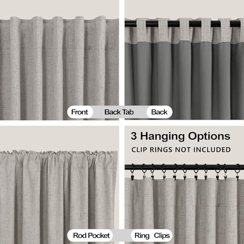 KOUFALL 52x45 Inches Long Taupe Back Tab Linen Blackout Curtains for Living Room - color: Taupe, size: 52"W x 45"L (Pack of 2)