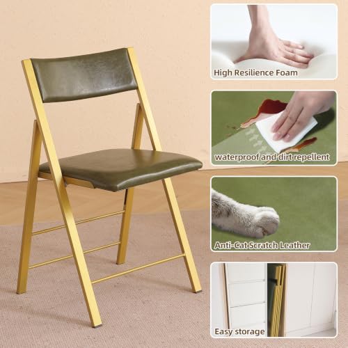 Folding Chairs 2 Pack, 450Lbs Steel Frame Foldable Dining Chairs, Green | 1.37" Folded, Waterproof Rustproof Indoor Outdoor Padded Folding Chairs for Dining Room, Conference Rooms, Weddings, Events - color: Green