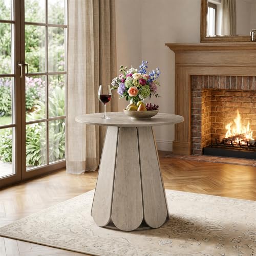 31.5" Round Dining Table, Small Circle Kitchen Table for 2-4 People, Modern Farmhouse Wood Dinning Room Tables with Pedestal Base, Space Saving Dinner Tables for Small Spaces, Mesa de Comedor, Grey - color: Grey