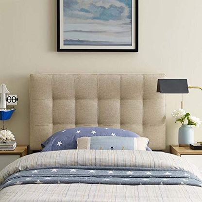 Modway Lily Tufted Linen Fabric Upholstered Twin Headboard in Beige - color: Beige, size: Twin