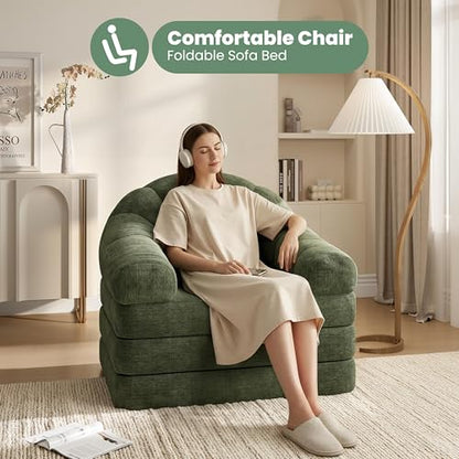 Yaheetech 93" Folding Sofa Bed Convertible Sofa Chenille, Green | Foldable Sofa Bed Convertible Chair Sleeper Chenille Couch with Handle, U-Shape Support for Living Room, Bedroom, Apartment - color: Green