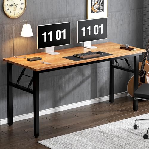 Need Computer Desk Office Desk 55 inches Folding Table Computer Table Workstation No Install Needed,Teak Black AC5BB-140X - color: Teak & Black, size: 55 inches