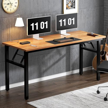 Need Computer Desk Office Desk 55 inches Folding Table Computer Table Workstation No Install Needed,Teak Black AC5BB-140X - color: Teak & Black, size: 55 inches