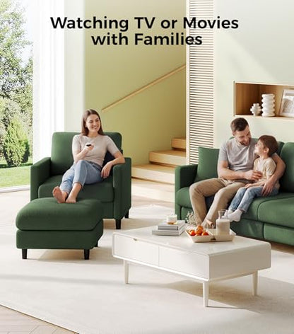 Welzona Sofa Accent Chair with Ottoman, 33" Teddy Reading Chair and Ottoman | Comfy Teddy Fabric, Tool-free Setup, Washable Covers, All-wood Chair and Ottoman Sets for Living Room, Bedroom, Green - color: Green, size: standard & ottoman