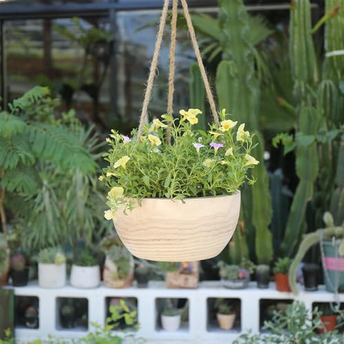 CYS EXCEL Large Wooden Hanging Planter Paulownia Wood Bowl Basket with Jute Rope for Indoor Plants Succulents - size: 10"
