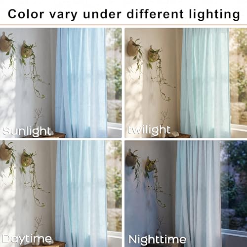 Mrs.Naturall Light Blue Curtains 63 Inch Length, Back Tab Summer Ocean Themed Airy Semi Sheer Linen Window Curtains for Living Room Bedroom Nursery 2 Panel Set, Baby Sky Blue - color: Light Blue, size: 52"W x 63"L (Pack of 2)