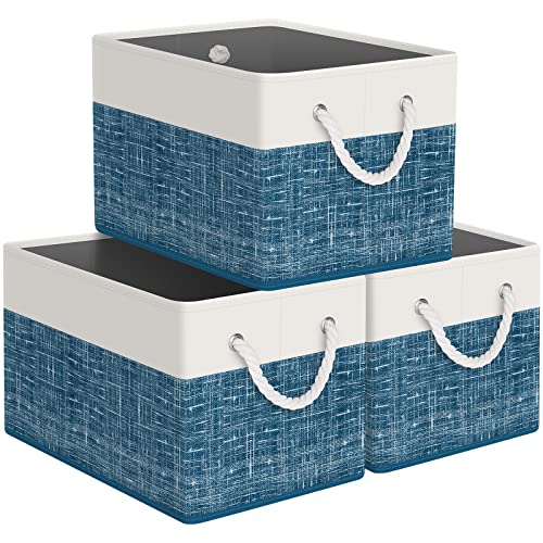 StorageTastic Storage Bin,Collapsible Storage Basket | For Organizing,Large Storage Boxes With Rope Handles,Storage Containers,White & Blue,3 Pack - color: Blue, size: 15" X 10" X 9.5" (3 Pack)