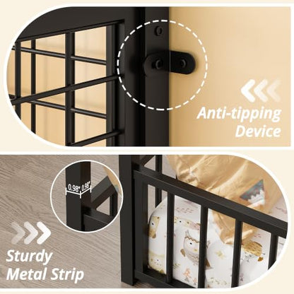 IRONCK Twin Floor Bed Frame with Fence Guardrails and Roof, Black | Metal House Bed with Hanging Mesh, No Box Spring Needed, Easy Assembly, Anti-tipping Device - color: Black