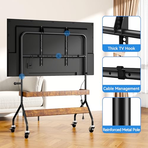 Rolling TV Stand with Power Outlet for 32-75 Inch TV - V1 | Mobile TV Cart, Load Bearing 110Lbs TV, Easel Portable TV Stand on Wheels with Shelf for Bedroom, Corner, Living Room