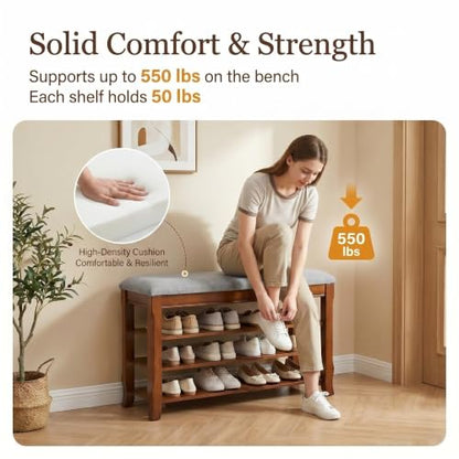 Solid Wood Shoe Rack Bench with Storage, Flip-Top Soft-Close Lid, 31.5” | 550 lbs Max Load, Adjustable Shelves, Cushioned Entryway Shoe Organizer for Closet, Hallway, Foyer - size: 31.5"