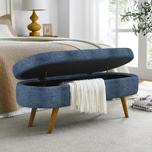 43.5" Ottoman with Storage, Storage Ottoman Bench with Safety Hinge, Foam End of Bed Bench, Upholstered Entryway Bench for Bedroom, Living Room & Window, Holds up to 330 lb, Dark Blue - color: Dark Blue+foam, size: 16"D x 43.5"W x 16"H