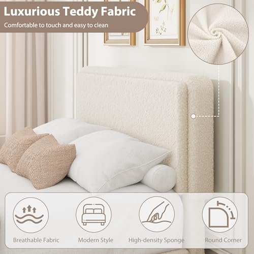 GarveeHome Bed Frame with 2 Storage Drawer, Cream Beige, Twin | Teddy Fleece Thick Upholstered Platform Bed Frame with Adjustable Headboard, No Box Spring Needed - size: Twin
