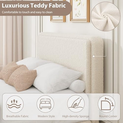 GarveeHome Bed Frame with 2 Storage Drawer, Cream Beige, Twin | Teddy Fleece Thick Upholstered Platform Bed Frame with Adjustable Headboard, No Box Spring Needed - size: Twin