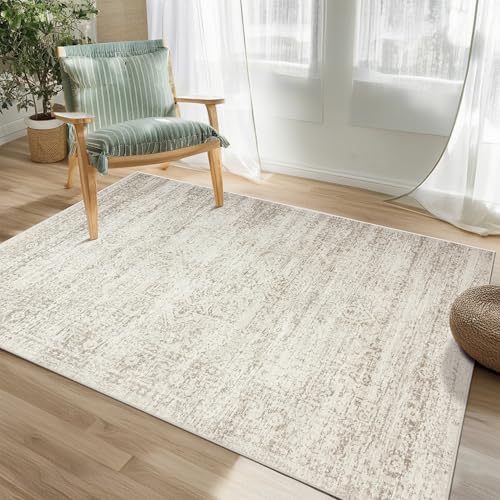 Washable Rugs 3x5 Area Rugs for Living Room,Bedroom,Kitchen,Laundry Room | Ultra Soft,Kids & Pet Friendly,Machine Washable,Non-Slip & Non-Shedding,Small Vintage Low Pile Entryway Rug for Indoor Entry - color: Beige-ivory-cream-brown-camel, size: 3' x 5' (
