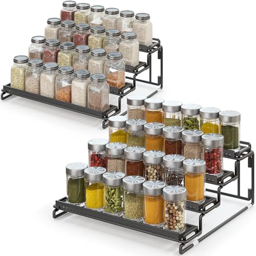 2 Pack Spice Rack Organizer for Cabinet, 4 Tier Black Seasoning Organizer Rack for Inside Cabinets, Countertop, Pantry Storage - size: 2S