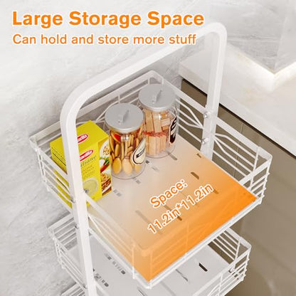 3 Tier Rolling Cart, Heavy Duty Metal Utility Cart with 4 Lockable Wheels & Handle, Multi-Purpose Storage Organizer for Kitchen, Bathroom, Laundry Room, Pantry, Office, Craft, Makeup (White) - color: White