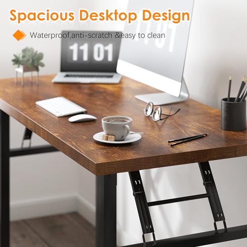 Need 47 inches Computer Desk Office Desk Folding Table with BIFMA Certification Computer Table Workstation, Rustic Brown AC5FB-120 | No-Assembly, Sturdy Foldable Desk for Home Office, Bedroom, Dorm Room, Student Study, Collapsible, Wide, Easy Storage - co