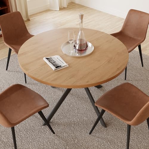 HIPIHOM 45.3 Inch Modern Round Dining Table for 4, Space-Saving Dinette with Carbon Steel Legs for Home Kitchen Apartment(Oak Table) - color: Oak Round Table