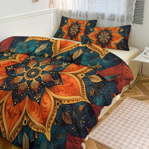 Bohemian Mandala 3 Piece Reversible Bedding Set 86"x70",Double Sided Brushed Microfiber Duvet Cover Set with 2 Pillowcases Soft Breathable Comforter Cover for Home - color: Bohemian Mandala, size: 86"x70"