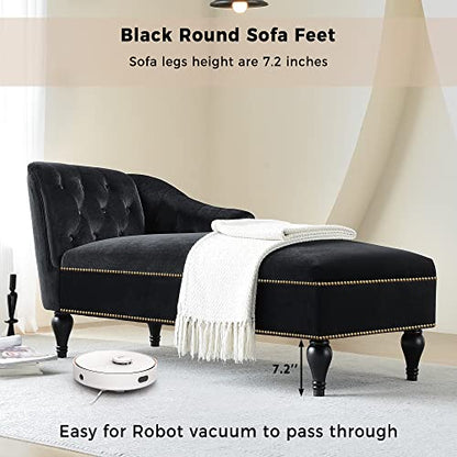 JIVOIT Velvet Upholstered Sofa Chaise Loungers, 58" Chaise Lounge with Nailhead Trim and Solid Wood Legs, Button Tufted Right Arm Facing Lounge Chair for Living Room, Sleeper Lounge Sofa - color: Black-polyester
