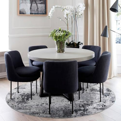 ROYHOME Modern Abstract 4x4 Round Area Rug Non Slip, Grey | Non Shedding Rug Low Pile Stain Resistant for Bedroom Living Room office Dining Room - color: Grey, size: 4' (Round)