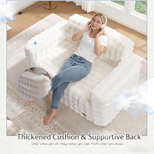ZurNesfure Sofa Couch Loveseat Boneless Sofa with Pillow White,Loveseat | No Assembly Need, Modern Couch with deep seat and Washable Cover Cloud Sofa for Living Room Bedroom Apartment - color: Bubble White, size: Loveseat
