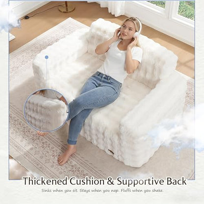 ZurNesfure Sofa Couch Loveseat Boneless Sofa with Pillow White,Loveseat | No Assembly Need, Modern Couch with deep seat and Washable Cover Cloud Sofa for Living Room Bedroom Apartment - color: Bubble White, size: Loveseat