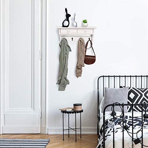 Emfogo Coat Hooks Wall Mounted, Rustic Wood Coat Rack Wall Mount Shelf with Hooks, Farmhouse Wall Coat Rack with Shelf & Coat Hook for Entryway, Mudroom, Bedroom, Kitchen, Bathroom (White) - color: White