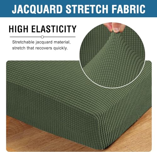 H.VERSAILTEX Super Stretch Individual Seat Cushion Covers Sofa Covers Couch Cushion Covers Slipcover Sets Thick Jacquard Textured Twill Fabric (1 Piece Loveseat Cushion Cover, Bronze Green) - color: Bronze Green, size: 1 Cushion Loveseat