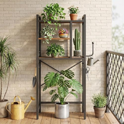 Over The Toilet Storage Rack, 3-Tier Bathroom Organizer Shelf, Above Toilet Storage with Paper Holder 8 Hooks, Over The Toilet Storage Cabinet for Bathroom, Laundry, Rustic Brown and Black TR06BR