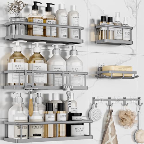 Shower Caddy Adhesive, Rustproof Shower Organizer with Soap Holder, Large Capacity Shower Shelves for Inside Shower, No Drilling Bathroom Organizers and Storage for Home Decor（6 Pack Grey） - color: Grey, size: XL