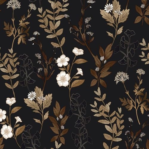 Vintage Dark Black Gold Floral Peel and Stick Wallpaper 17.4" x 197" | Renter Friendly, Removable & Waterproof, Vinyl Easy Install for Bedrooms, Bathrooms, Kitchens, Cabinets and Home Decor - color: Black, size: 17.4" x 197"