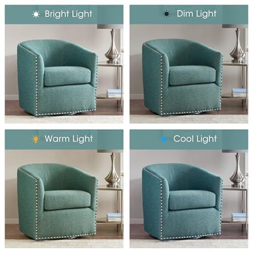 Madison Park Swivel Barrel Accent Chair, Upholstered Curved Back with 7-Inch Thick Woven Cushion, 360° Swivel, Nailhead Trim, Comfy Chair for Living Room, Bedroom, Office, 28" Wide, Teal, Tyler - color: Teal