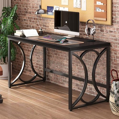 HSH Black Computer Desk,55 Inch Metal Wooden Home Office Writing Desk | Industrial Executive Desk for Work , Modern Student Gaming Computer PC Table,Work from Home,Sturdy Metal Frame,Easy Assembly - color: Black Oak