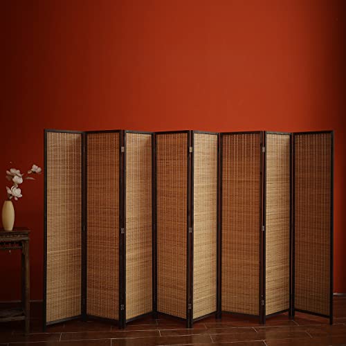 8 Panel Bamboo Room Divider - Natural Brown 5.6 ft Tall Folding Privacy Screen, Freestanding Partition Wall for Room Separation (67" H x 122.8" W) - color: Brown, size: 8 Panel