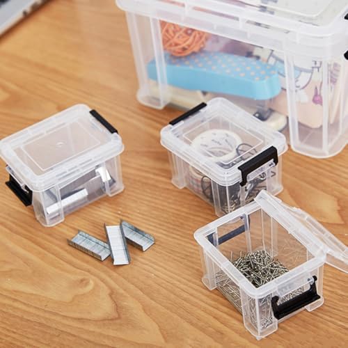 Ipetboom 5pcs Mini Plastic Storage Bins with Lids Small Tote Boxes Portable Organizer for Home and Office Storage